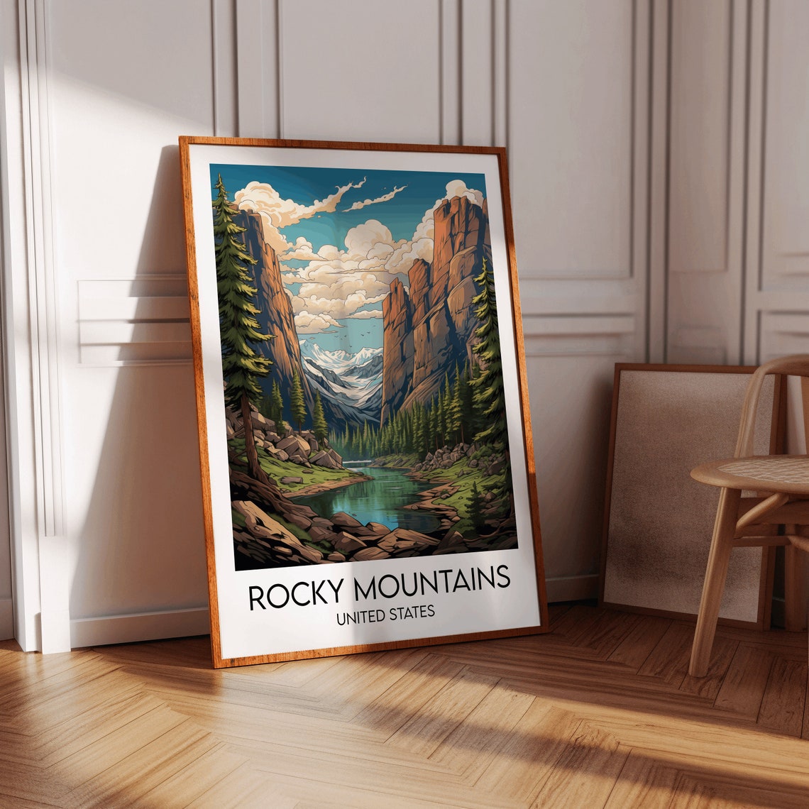 Rocky Mountains Red Cliffs Lake Bottom Lettering Travel Poster - Image 2