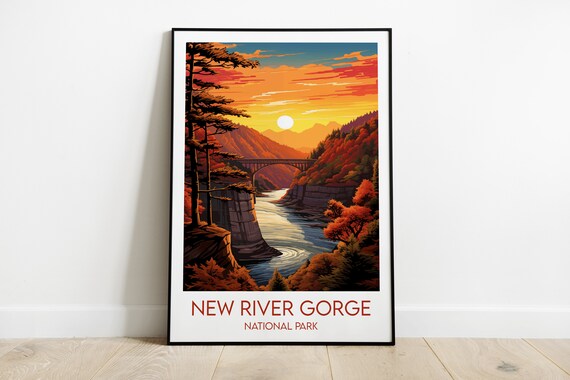 New River Gorge National Park Steel Bridge Sunset Travel Poster