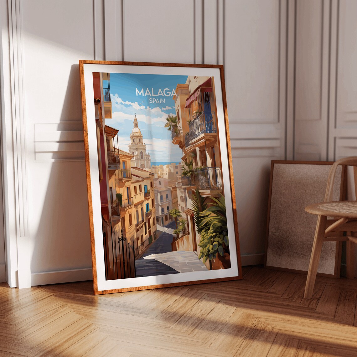Malaga Spain Old Town Cathedral Street Vintage Travel Poster - Image 2