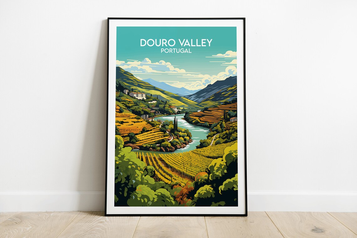 Douro Valley Portugal Terraced Vineyard River Vintage Poster