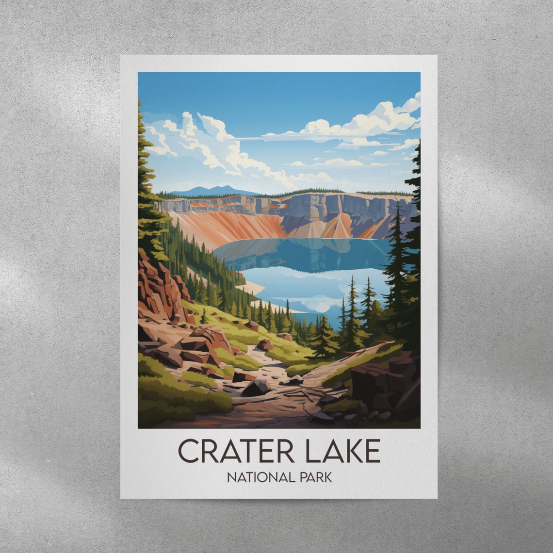 Crater Lake National Park Blue Caldera Pines Oregon Travel Poster - Image 3