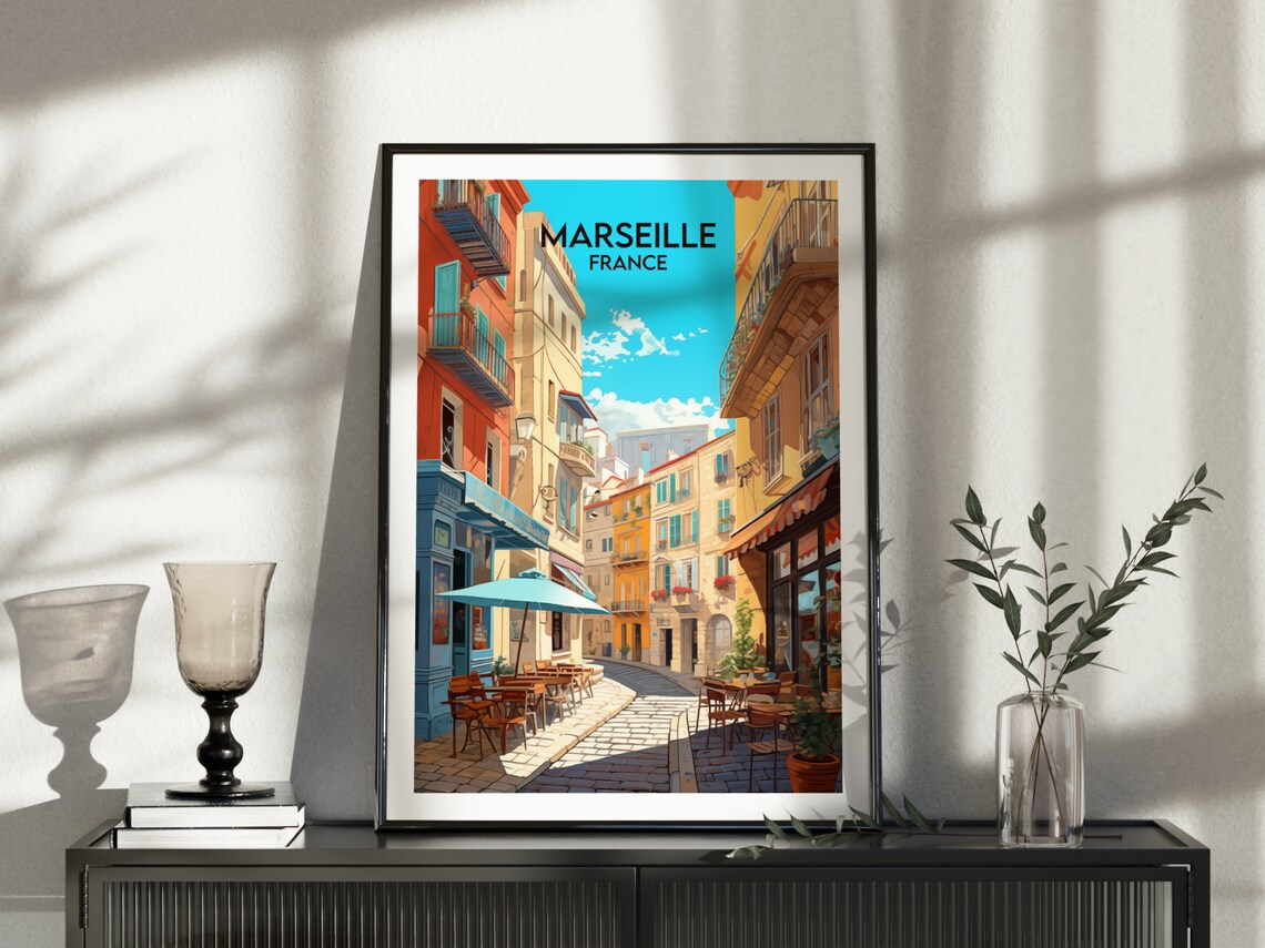 Marseille France Old Town Cafe Street Retro Style Travel Poster - Image 3
