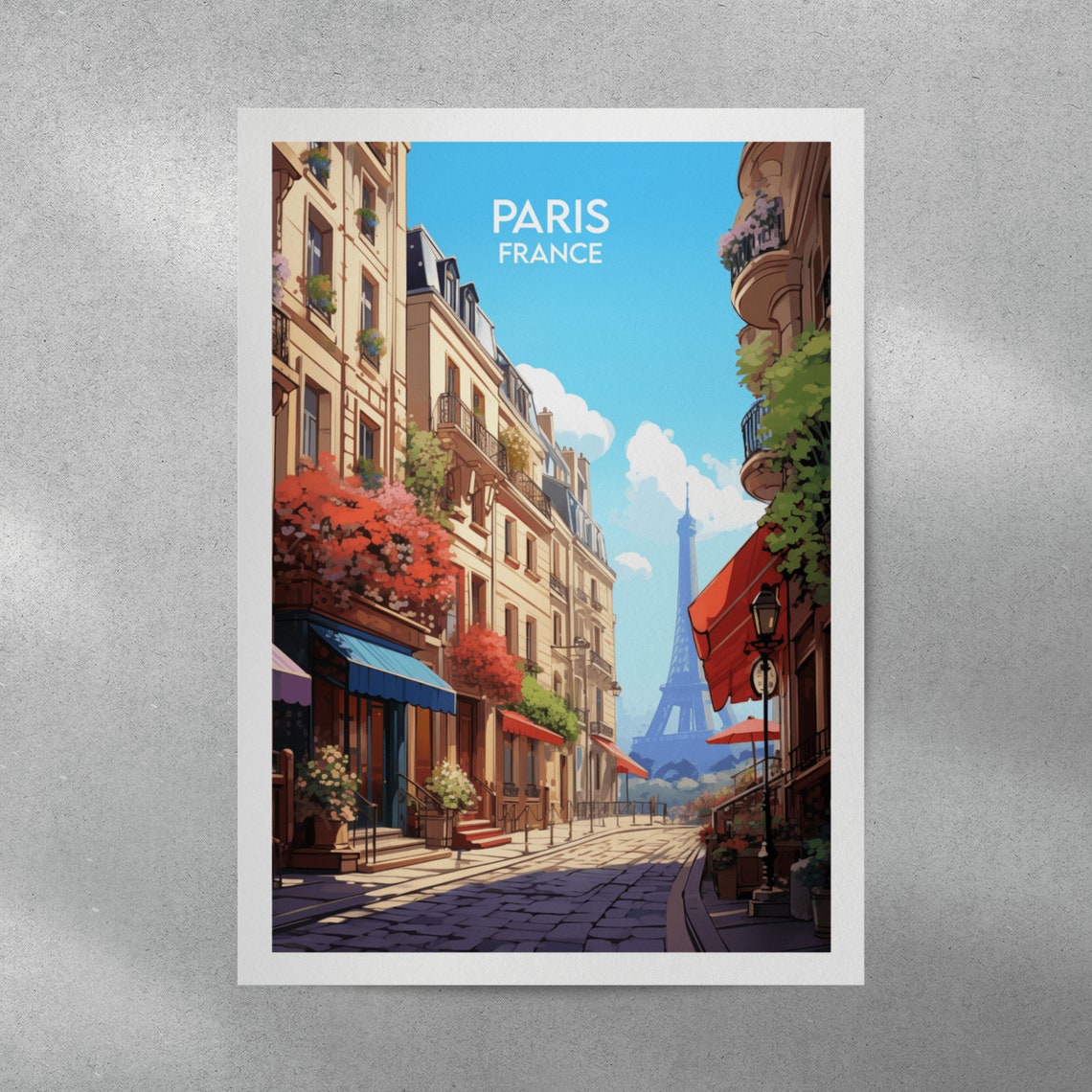 Paris France Eiffel Tower Cobblestone Street Cafe Travel Poster - Image 5