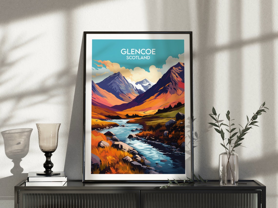 Glencoe Scotland Mountain Valley Stream Vintage Travel Poster - Image 4