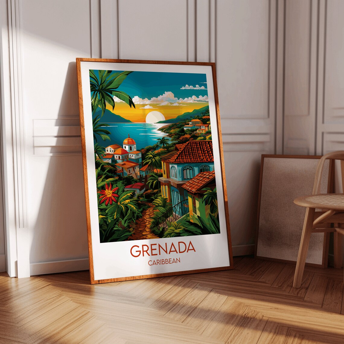 Grenada Caribbean Tropical Bay Colorful Island Town Art Poster - Image 2