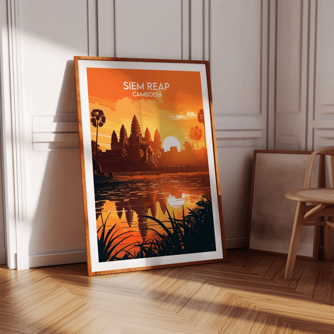 Siem Reap Cambodia Angkor Wat Sunset Temple Reflection Travel Poster - Image 3