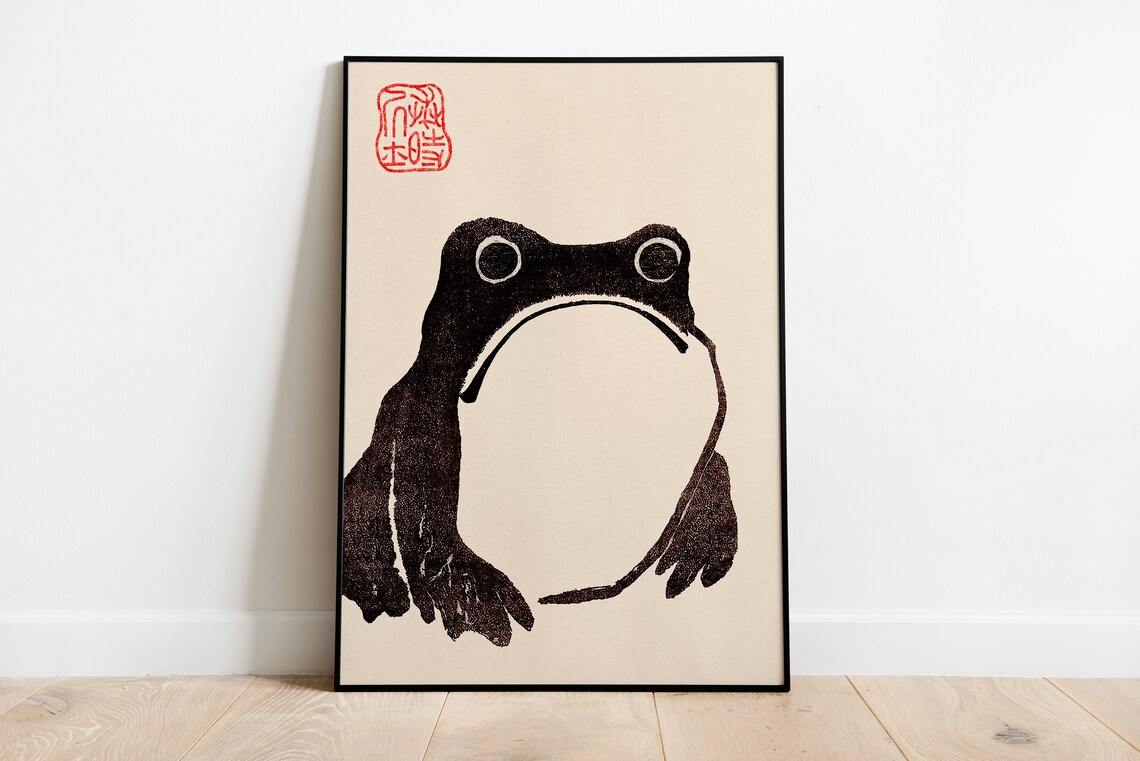 Japanese Frog Wabi Sabi Poster Print, Vintage Style