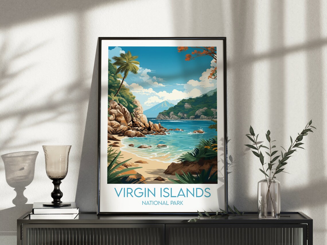 Virgin Islands National Park Rocky Cove Tropical Beach Travel Poster - Image 3