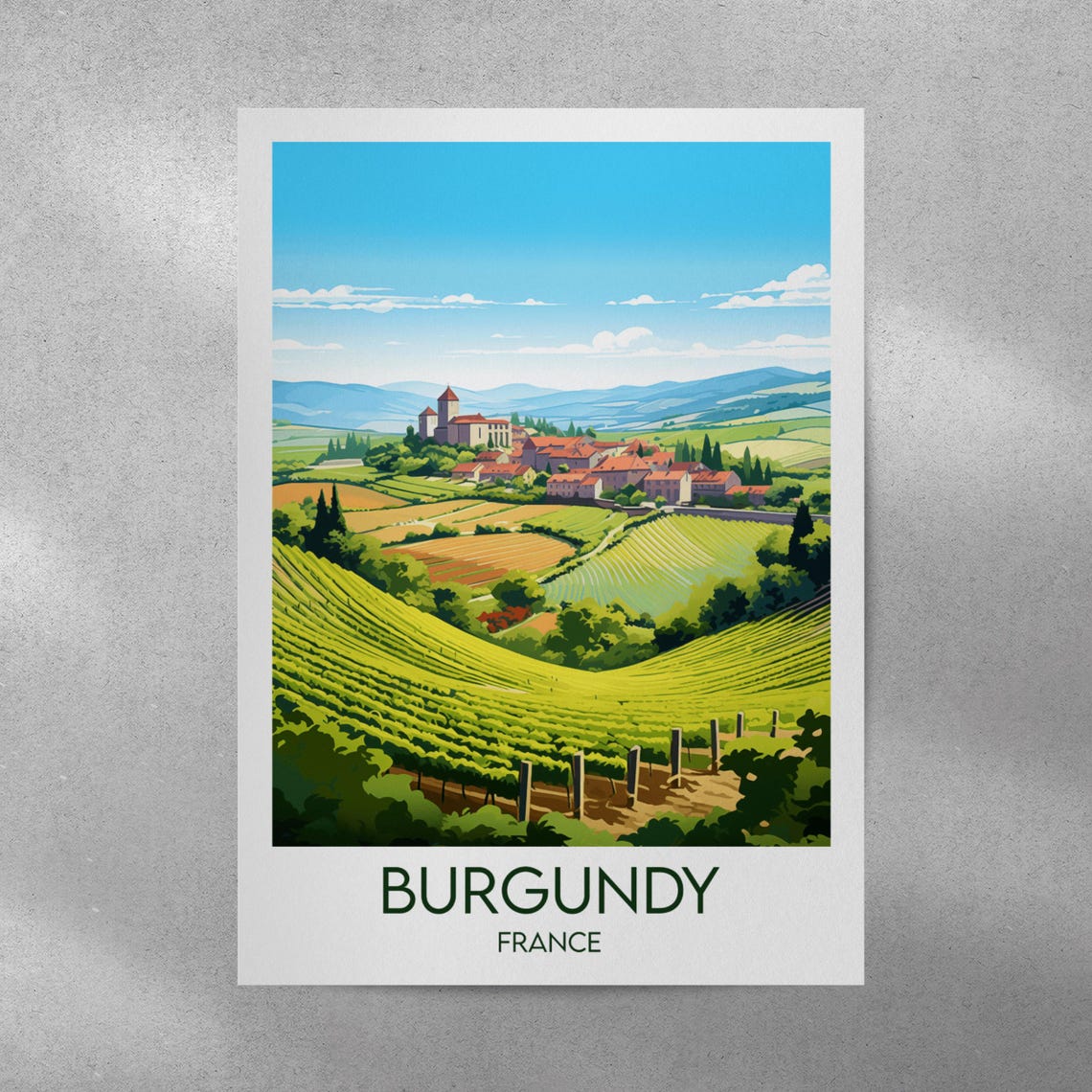 Burgundy France Sunlit Village Hillside Vineyards Travel Poster - Image 4