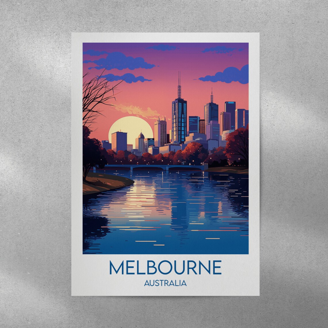 Melbourne Australia City Skyline Sunset River Vibrant Travel Poster - Image 5