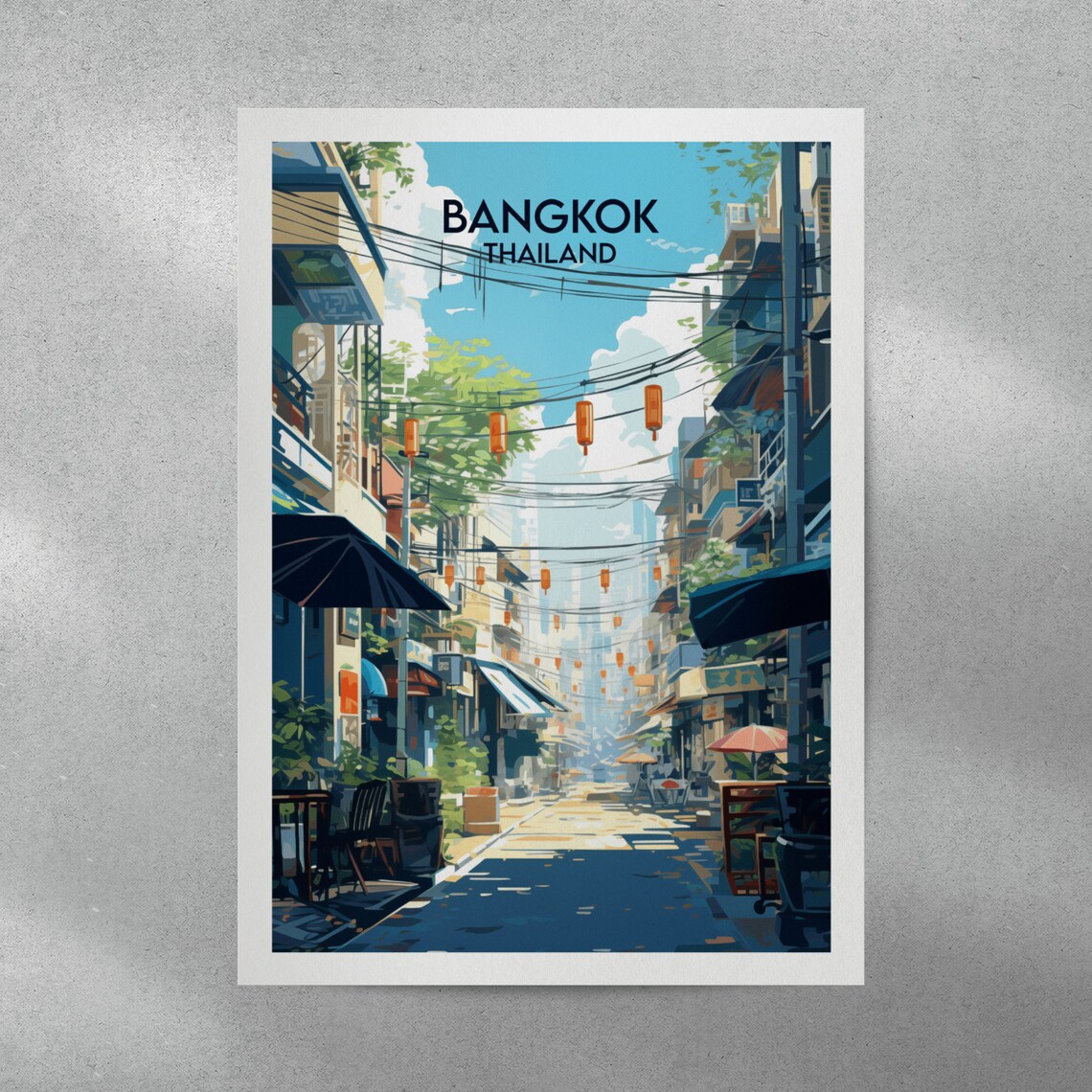 Bangkok Thailand Old Street Lanterns City Market Travel Poster - Image 4