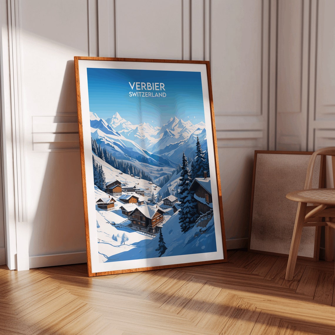 Verbier Switzerland Alpine Ski Village Snowy Chalets Mountain Poster - Image 4