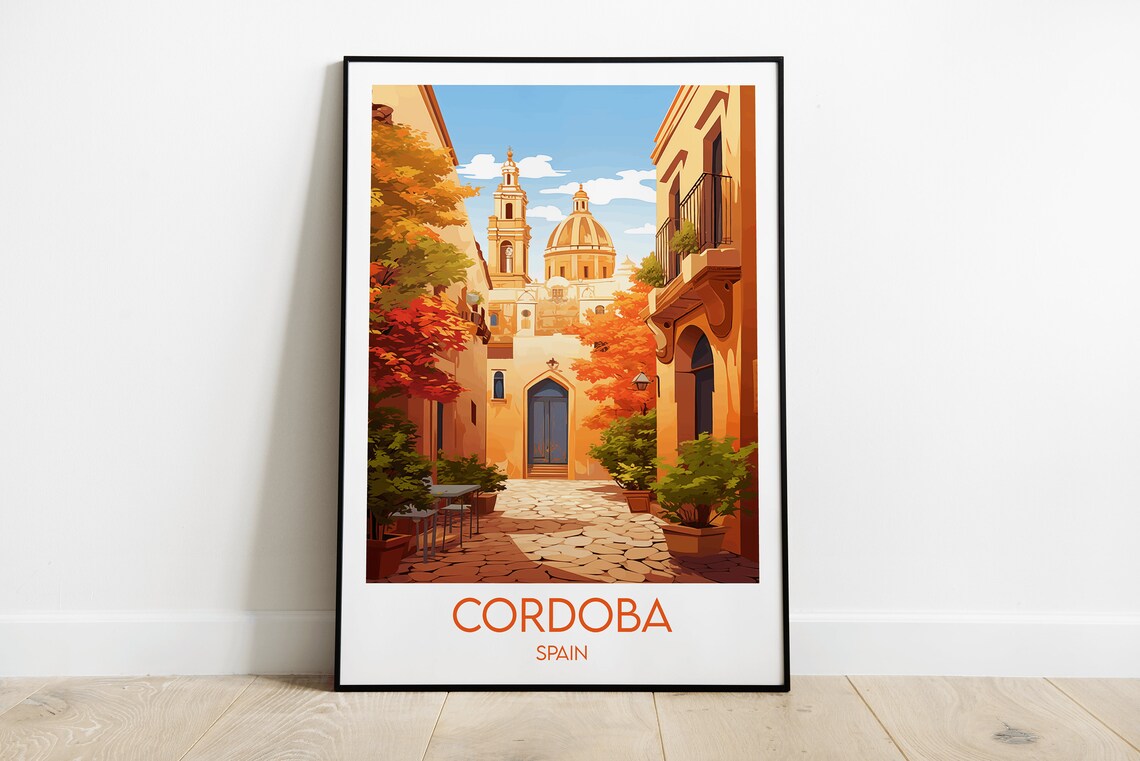 Cordoba Spain Sunlit Plaza Cathedral Golden Afternoon Travel Poster