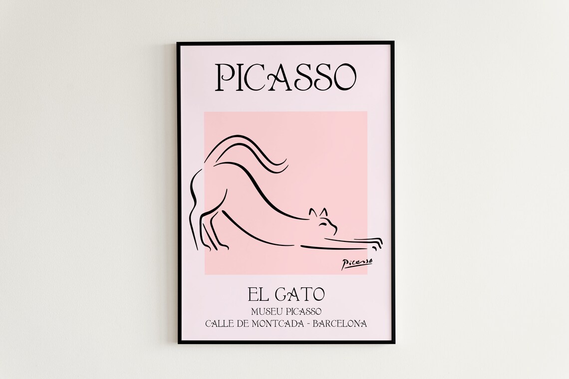 Picasso El Gato Pink Line Art Cat Barcelona Exhibition Poster - Image 2