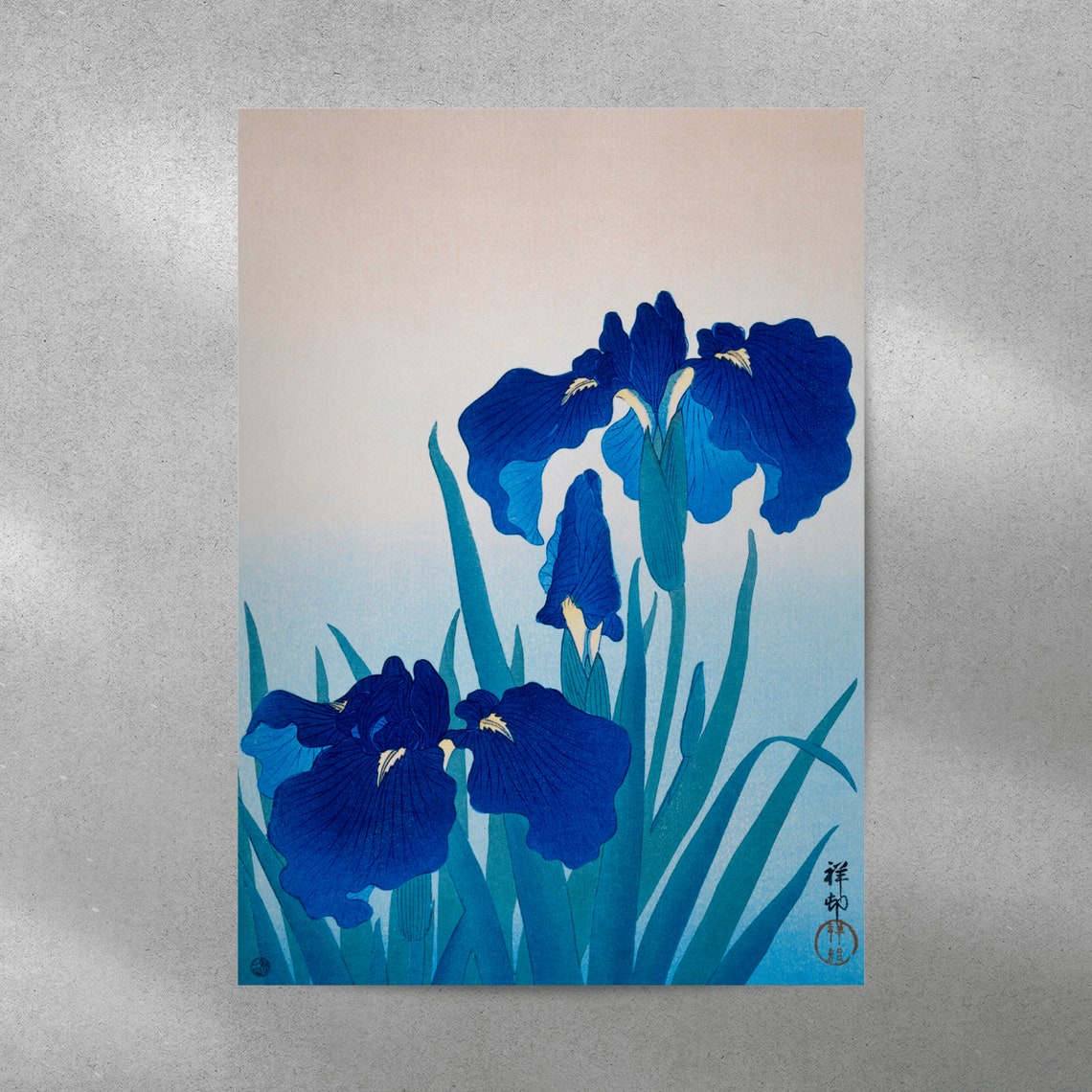 Ohara Koson Blue Iris Blossoms Japanese Woodblock Style Art Print - Image 4