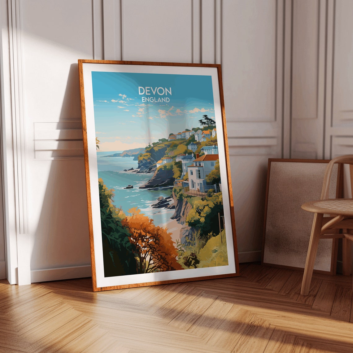 Devon England Clifftop Village Turquoise Sea Coast Travel Poster - Image 2