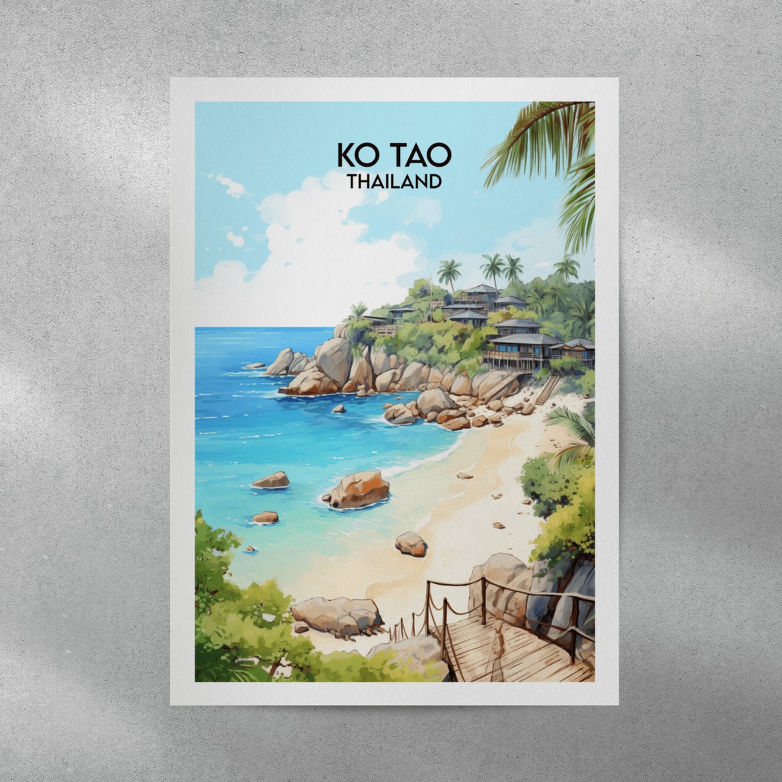 Ko Tao Thailand Tropical Beach Rocky Bay Turquoise Water Poster - Image 3