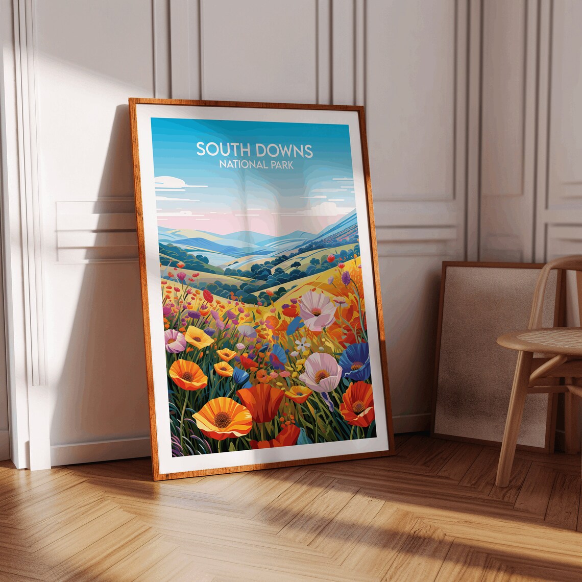 South Downs National Park England Wildflower Meadow Vintage Travel Print - Image 3