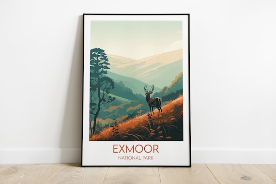 Exmoor National Park Stag On Golden Moorland Hillside Travel Poster
