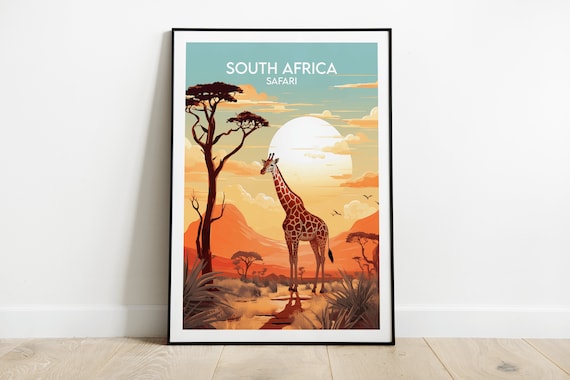 South Africa Travel Print Safari Poster Custom Personalised Wedding Birthday Gift