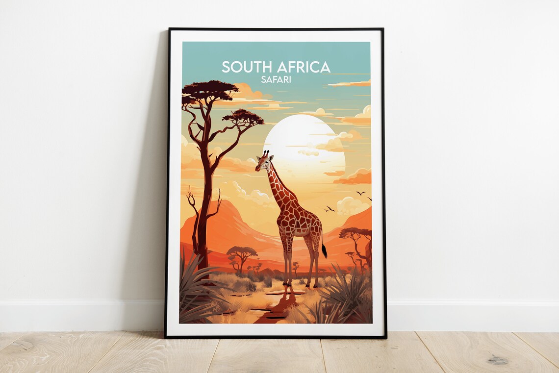 South Africa Safari Giraffe Savanna Sunset Wildlife Art Poster