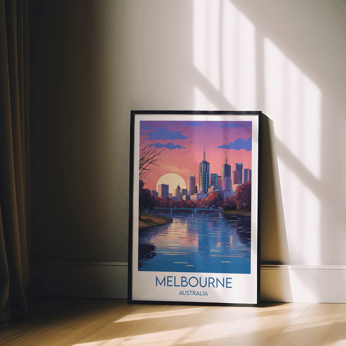 Melbourne Australia City Skyline Sunset River Vibrant Travel Poster - Image 2