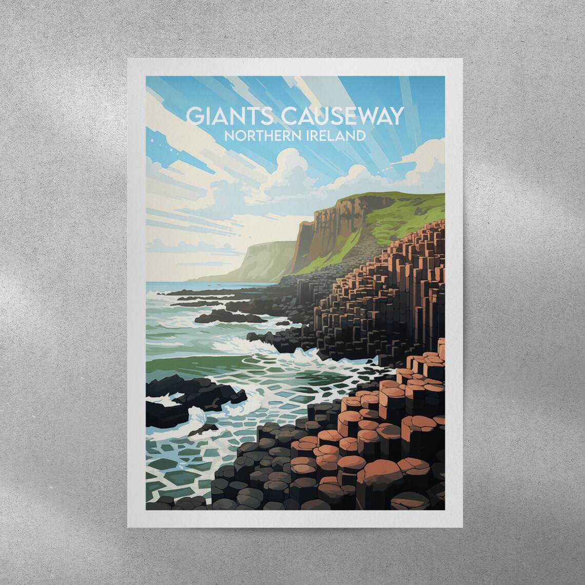 Giants Causeway Northern Ireland Basalt Columns Retro Travel Poster - Image 3