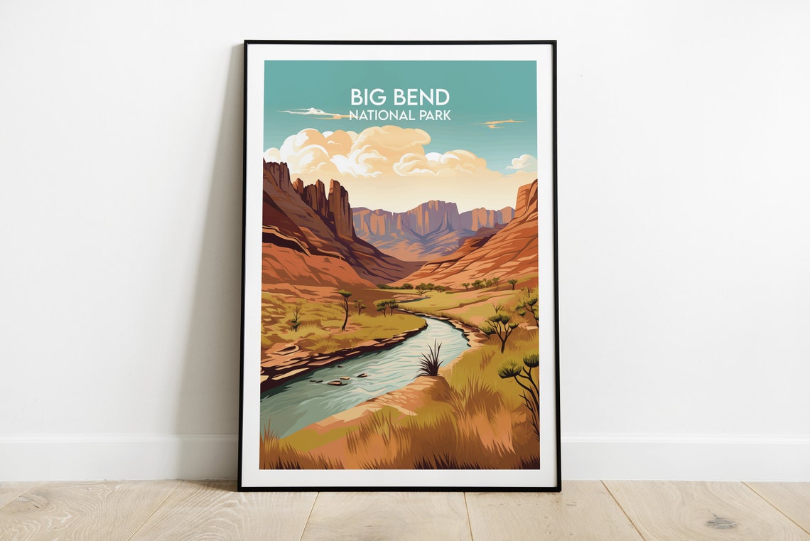 Big Bend National Park Red Rock Canyon River Vintage Travel Poster