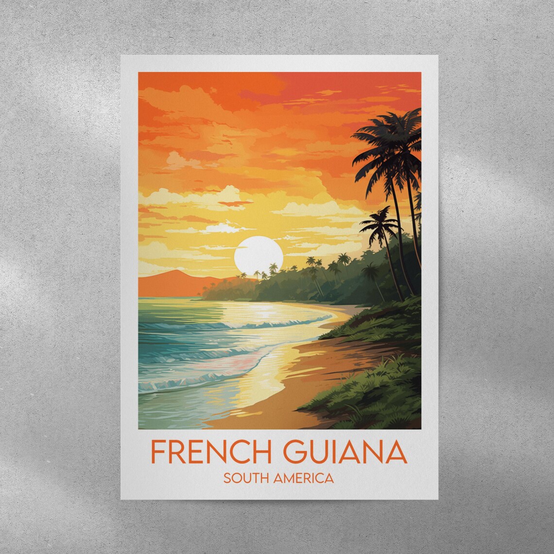 French Guiana South America Golden Sunset Palm Shore Travel Poster - Image 4