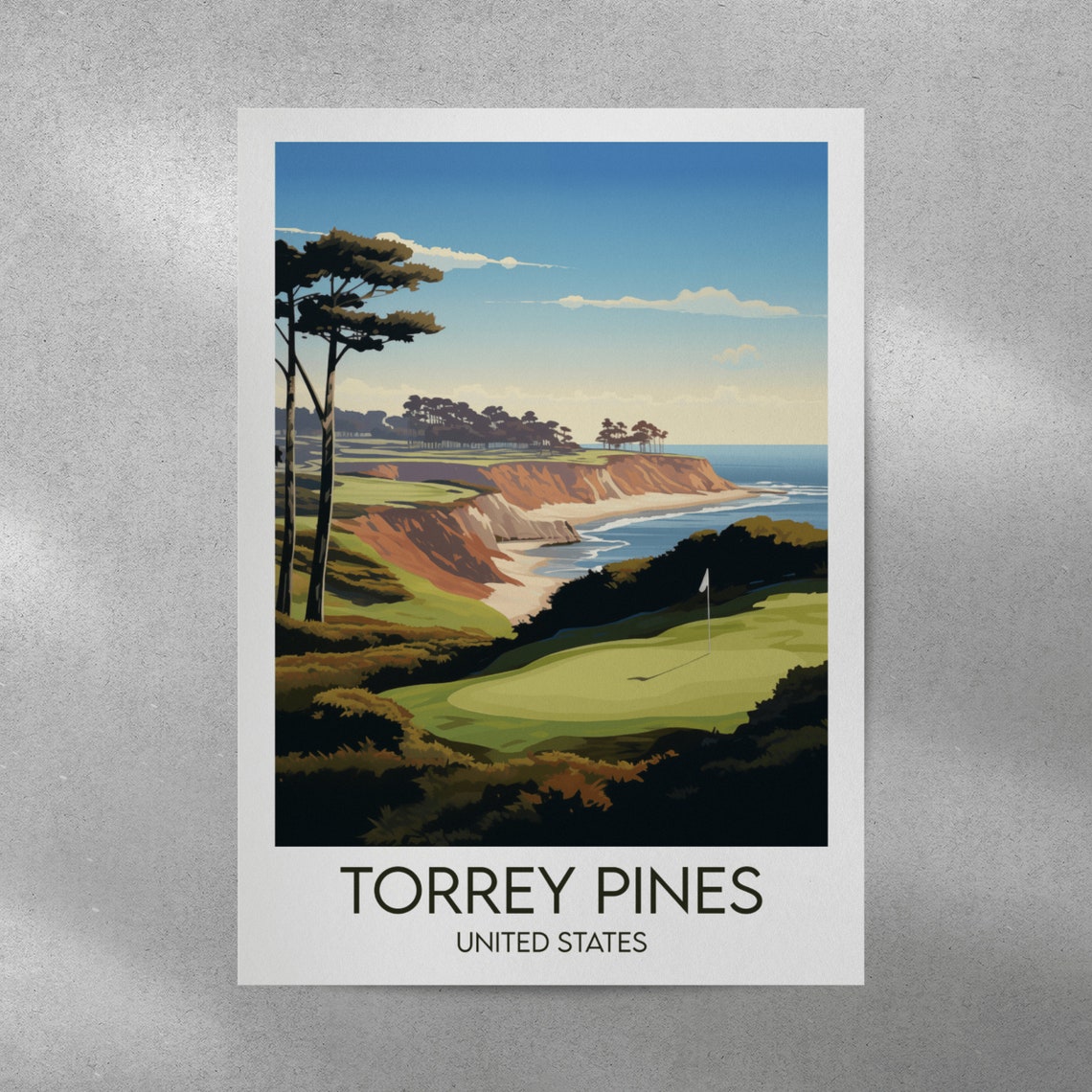 Torrey Pines Cliffside Coastal Golf Course Ocean View Sport Poster - Image 4