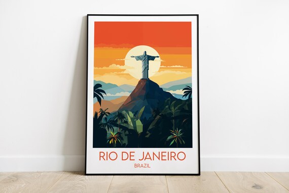 Christ the Redeemer Over Rio de Janeiro Sunset Silhouette Travel Poster