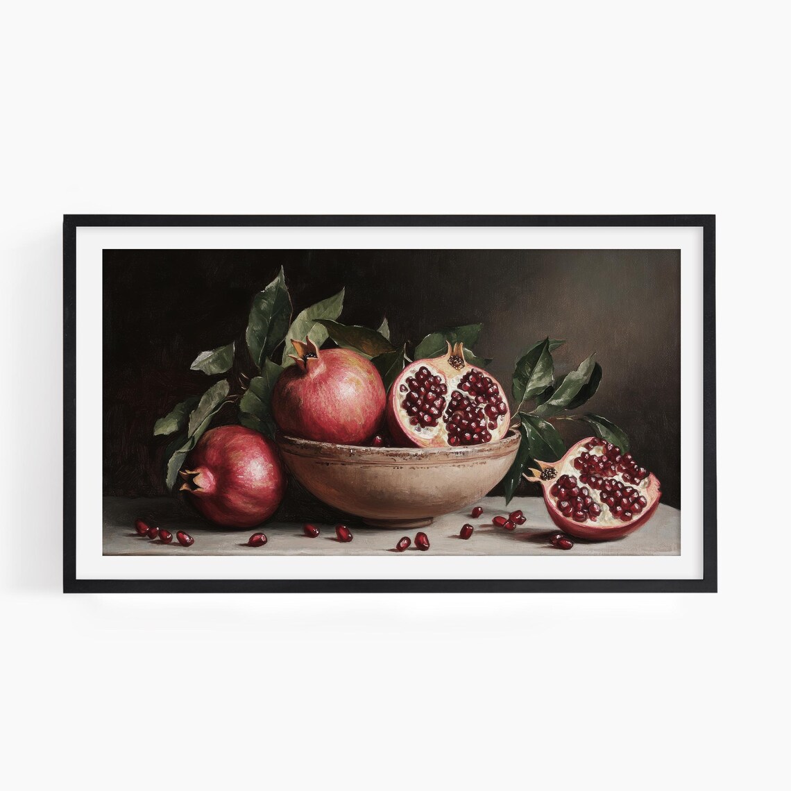 Pomegranate Still Life Dark Moody Vintage Oil Painting Art Print - Image 3