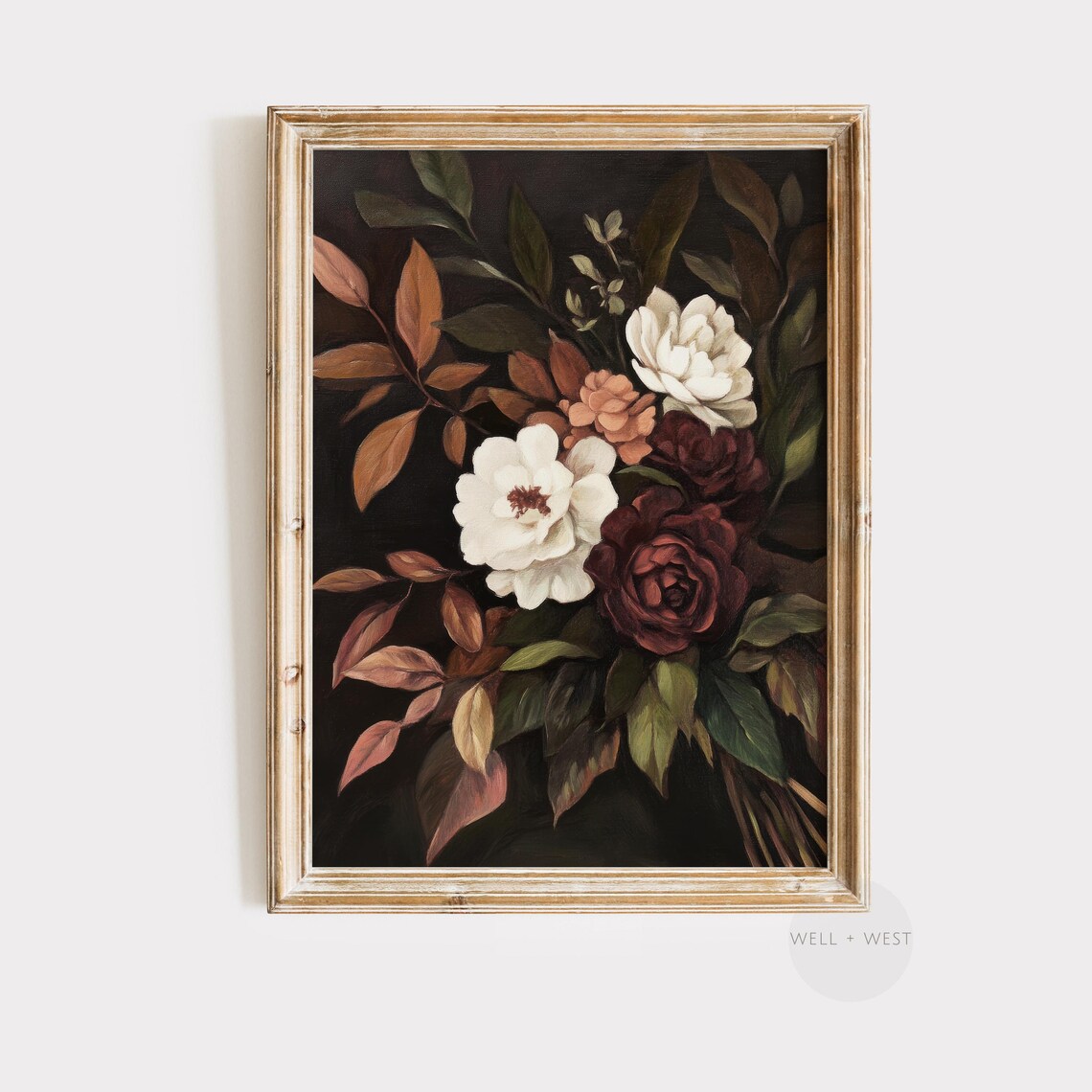 Vintage Fall Floral Print, Moody Botanical Art
