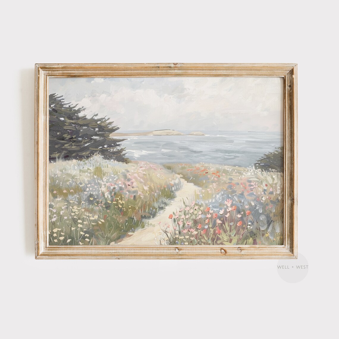 Wildflower Print, Vintage Coastal Ocean Landscape