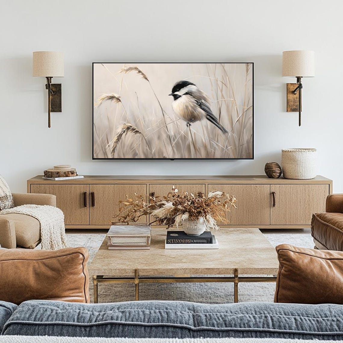 Chickadee Bird Wheat Field Vintage Rustic Farmhouse Bird Art Poster - Image 3