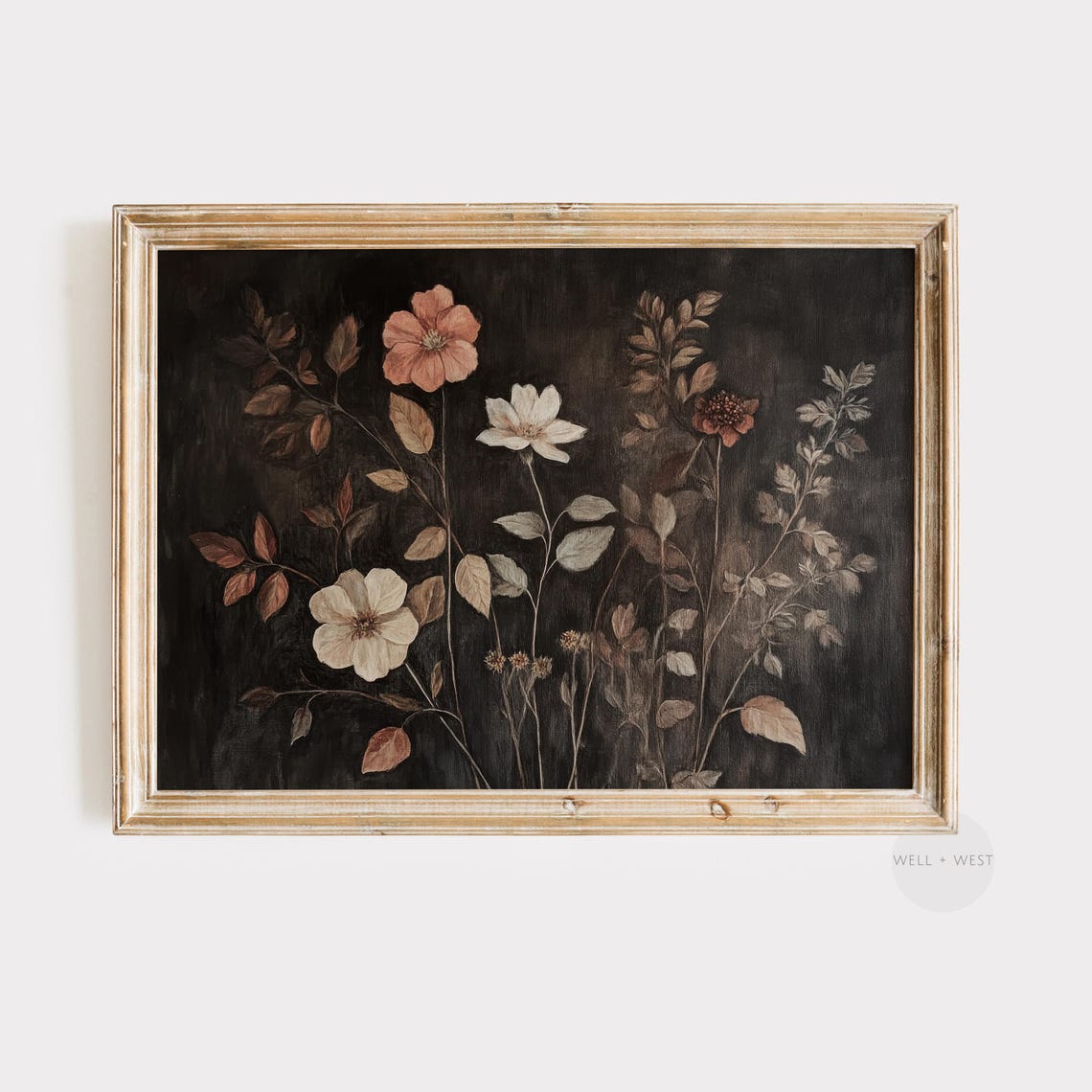 Rustic Wildflowers Dark Moody Botanical Fall Vintage Art Print