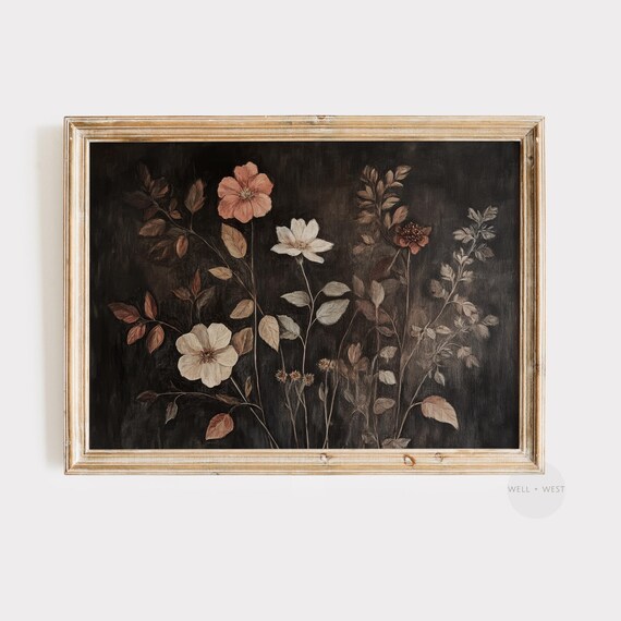 Fall Floral Print Rustic Flower Oil Painting Dark Aesthetic Botanical Art Moody Autumn Decor Thanksgiving Decor P309