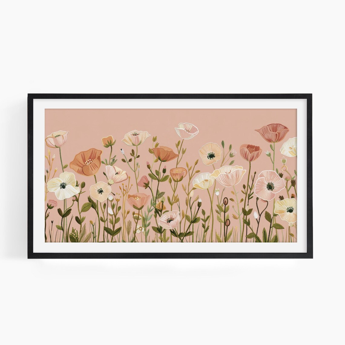 Peach Poppy Wildflower Meadow Illustrated Floral Vintage Art Poster - Image 2