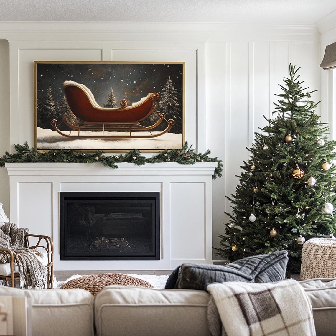 Christmas Sleigh Frame Tv Art Santas Sleigh Painting Moody Vintage Holiday Decor Winter Forest Tv Art Dark Aesthetic Tv Art Tv392 - Image 3