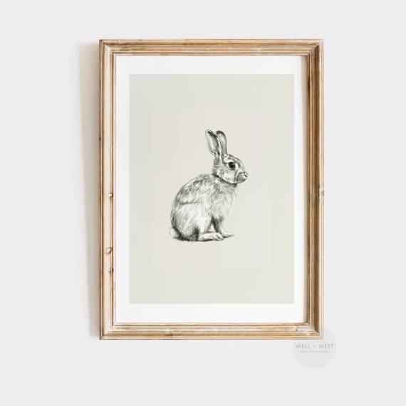 Vintage Easter Bunny Rabbit Sketch Art Print