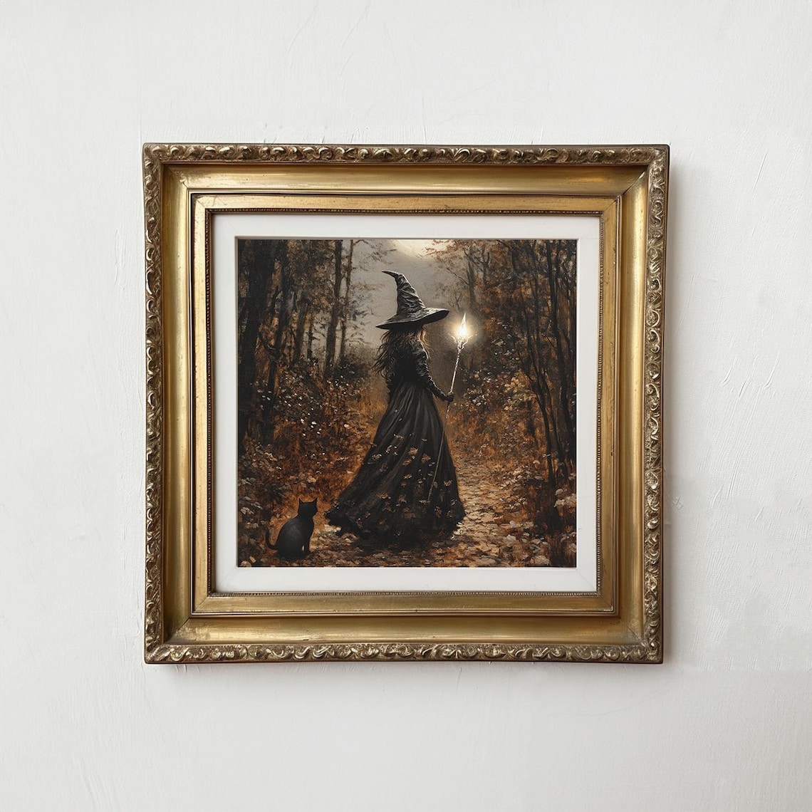 Witchy Art Spooky Witch Painting, Vintage Halloween - Image 3