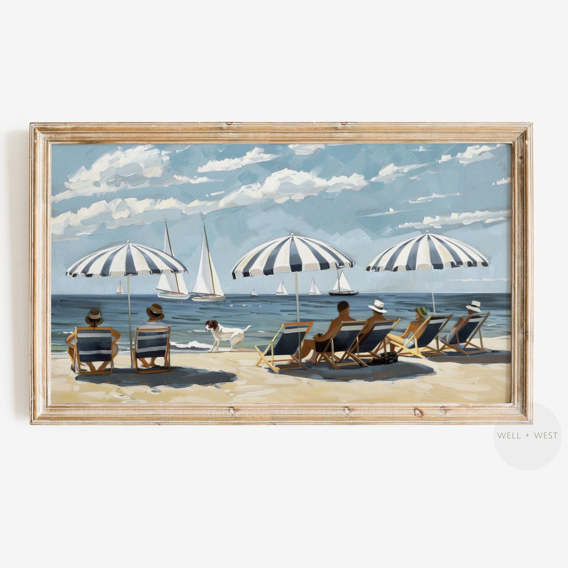 Retro Beach Day Umbrellas Sailboats Vintage Coastal Summer Art Poster