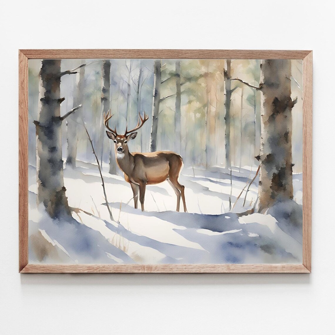 Winter Landscape Deer Art Print, Colorado Watercolor