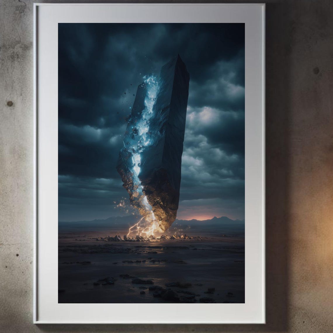 Floating Dark Monolith Surreal Sci Fi Fantasy Landscape Poster