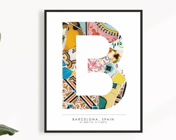 Barcelona Spain Travel Poster, City Coordinates