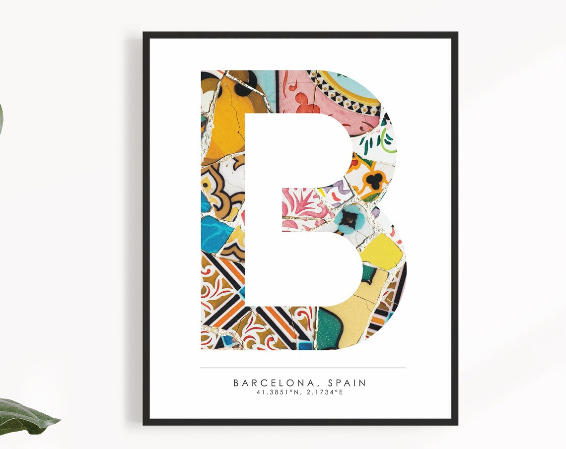 Barcelona Spain Travel Poster, City Coordinates