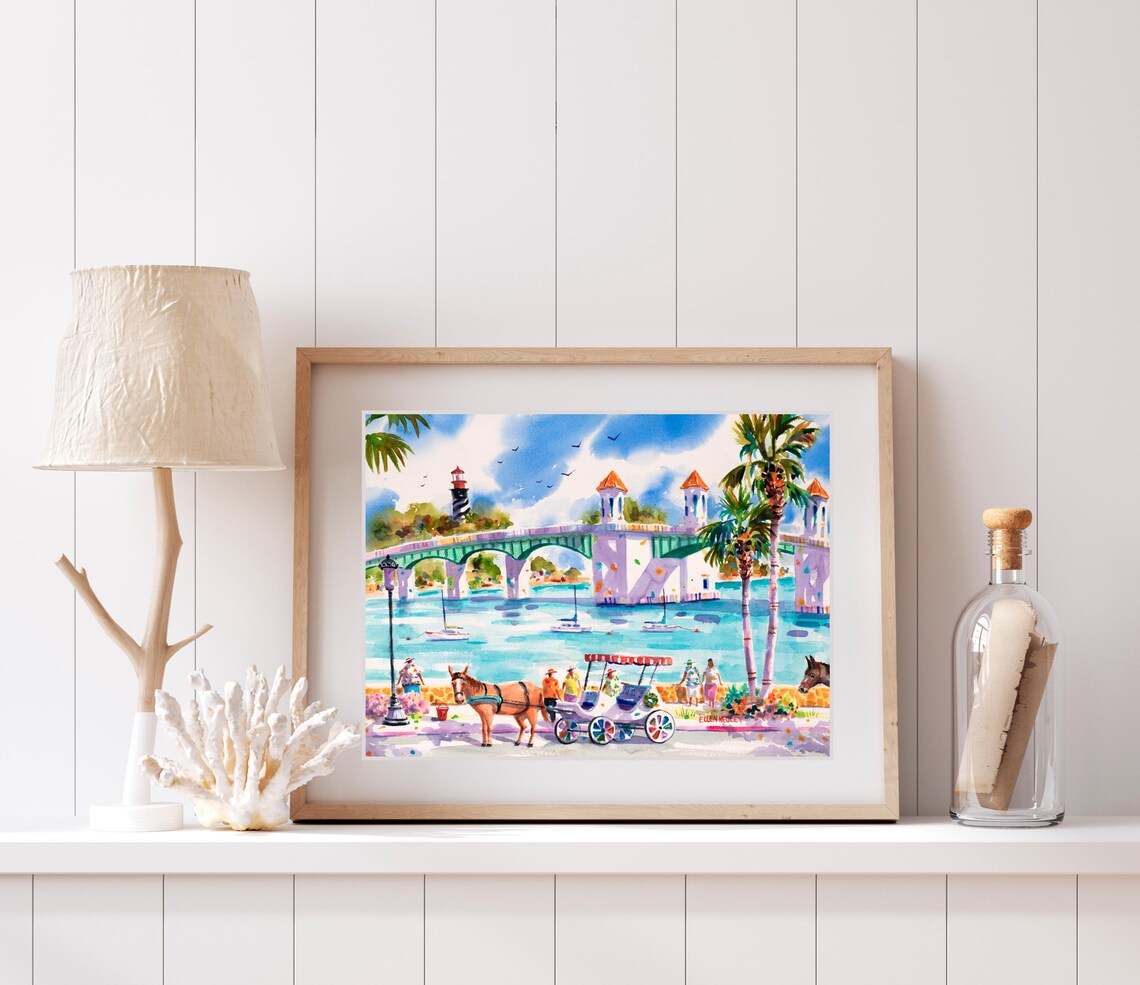 St Augustine Watercolor Art Print, Bridge of Lions - Image 3