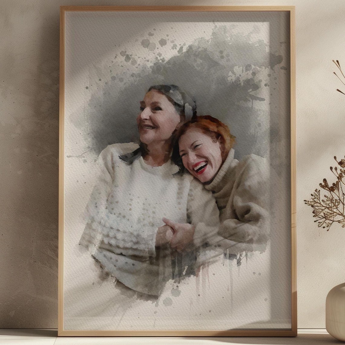 Custom Watercolor Portrait From Photo Personalized Family Mom Grandma Grandpa Birthday Gift Unique Wall Art For Home And Family Portrait - Image 5