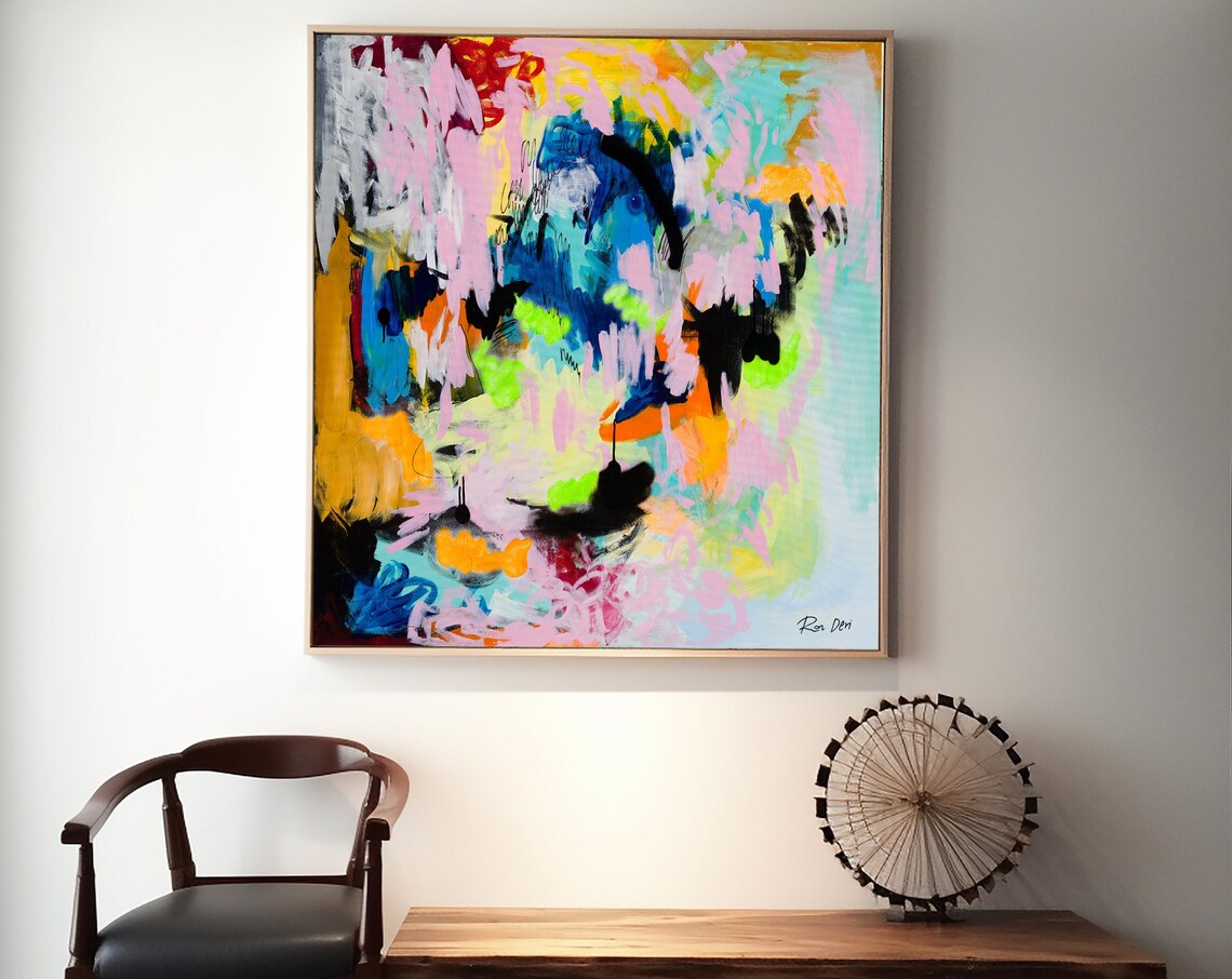 Soft Pink White Wash Over Blue Orange Dreamy Abstract Art Print - Image 6