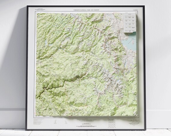 Yosemite National Park California Shaded Relief Topographic Map Poster